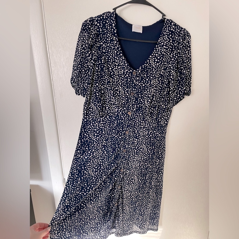 Navy blue and white business dress